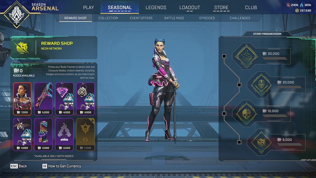The Compute Node Reward Shop in the Apex Legends Neon Network Collection Event.
